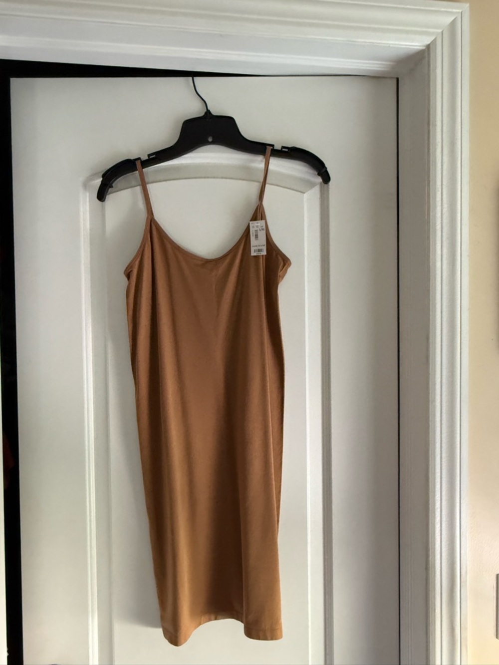 Camel Slip Dress with Spaghetti Straps